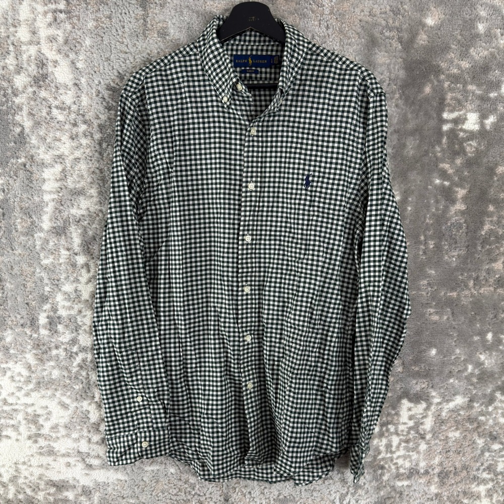 Ralph Lauren Size L Slim Fit Gingham Check Button Down Shirt Green LS‎ Men